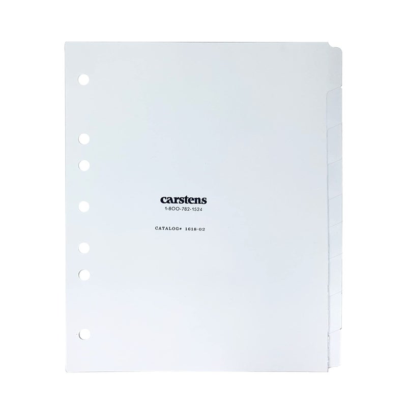Carstens Heavy Duty Plastic Dividers, 9-Tab, White, for Side-Opening 3-Ring Binders, 1 Set - Image 1